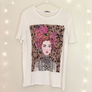 Zara Short Sleeve White Graphic Tee